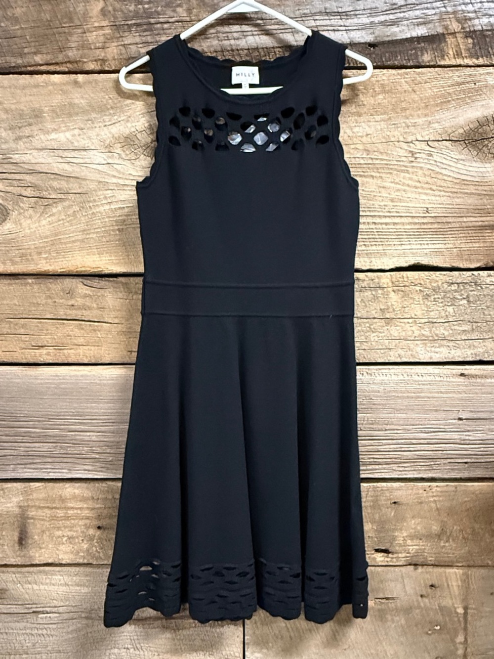 NWT Milly Chain Link Flair Dress, Black, Medium